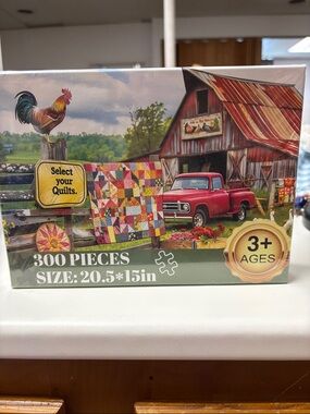 300-Piece Farmhouse Quilt Puzzle with Red Truck - Rustic Country Scene